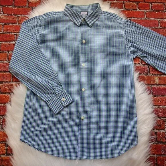 💰3/$25 IZOD Boy's Button-Down Shirt Blue Green Plaid Oxford Preppy   XL 14/16 - Picture 7 of 11